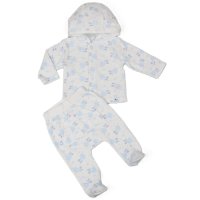 J13801:  Baby Boys Stork Ribbed AOP Jacket & Footed Pant Outfit (0-6 Months)